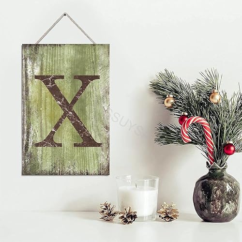 Vista 130 de Letrero colgante de madera con letra J, letrero de madera para decoración del hogar, 26 letras del alfabeto de metal, placa de madera, decoración