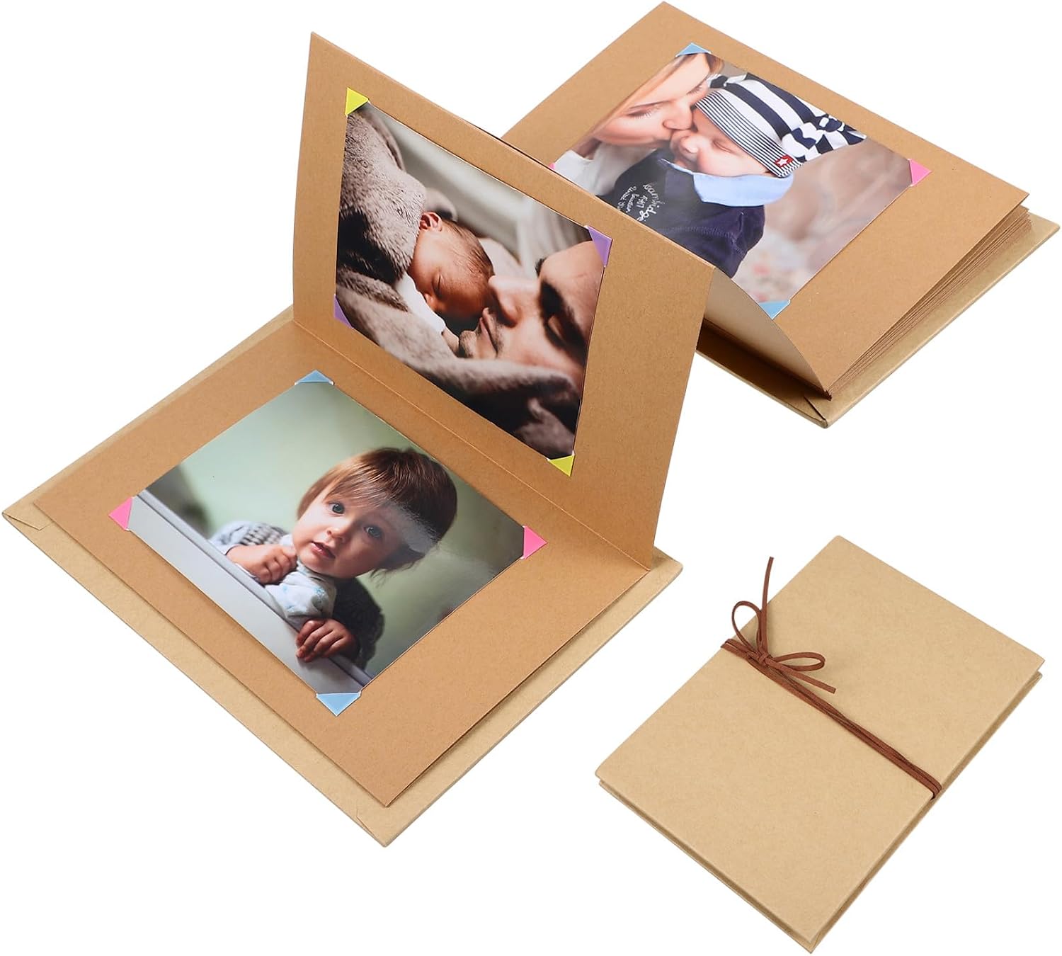Housoutil Accordion Scrapbook, 6x8 Inches Kraft Paper Folding Photo Album, 36 Pages Diy Memory Book Blank Craft Fold Out Collage Booklet with Ribbon Closure for Anniversary, Graduation, Wedding, Birth