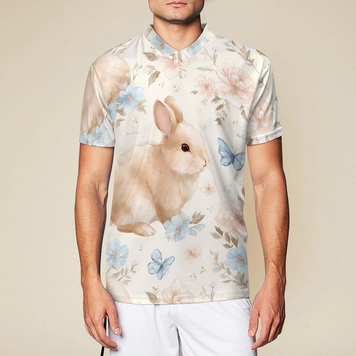 Bunnies Furry Floral Personalized Soccer Jersey Mens T-Shirts Sports Tops | Breathable Mesh Football Fan Custom Uniform Summer Short Sleeve V-neck