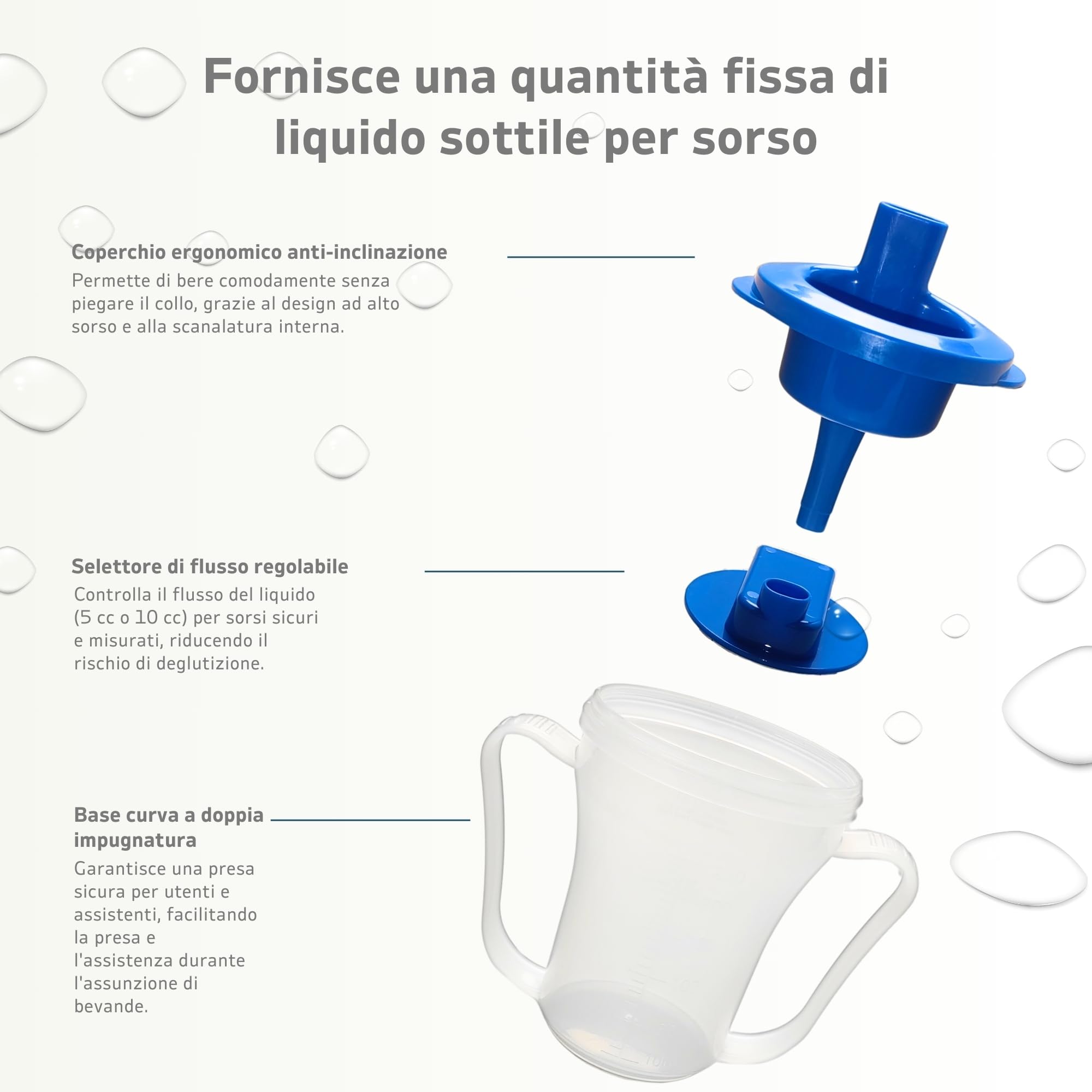 Tazza per Disfagia per Adulti - Tazza Medicale con Dosaggio Regolabile 5cc/10cc - Bere in Sicurezza da Seduti o Sdraiati - Ideale per Disfagia, Ictus, Parkinson e Mobilità Limitata