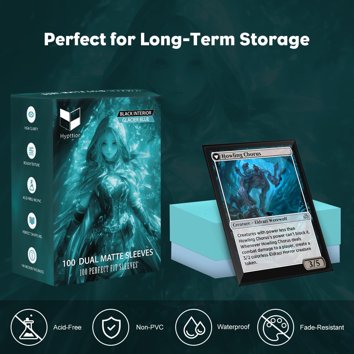 Clacier Blue MTG Card Sleeves, Hypttior Dual Matte Textured 100 Card Sleeve with 100 Inner Sleeves for Standard Card, MTG, PKM, Baseball Card, Sports Cards