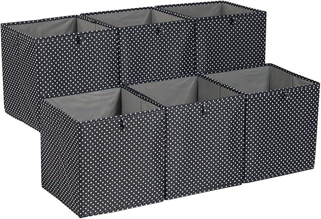 Amazon Basics Collapsible Fabric Storage Cube Organiser Bins, Pack of 6, Black/White Signs, 33 x 38 x 33 cm
