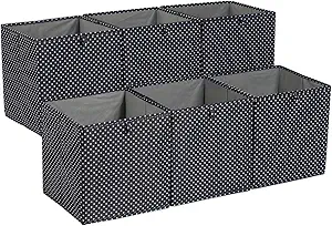 Collapsible Fabric Storage Cube Organizer Bins (Set of 6) - Black with White Plus Signs