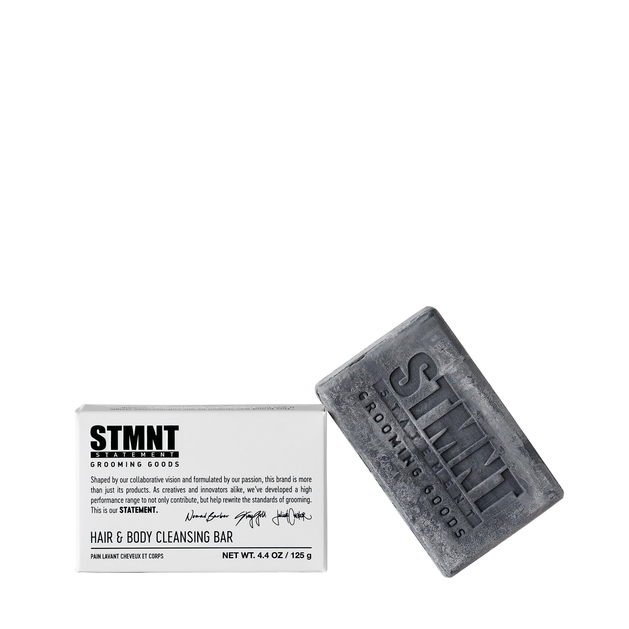 STMNT STATEMENT GROOMING GOODS Hair & Body Cleansing Bar - Sapone Idratante - Multiuso - Capelli Corpo Viso Mani - Carbone Attivo 125 g