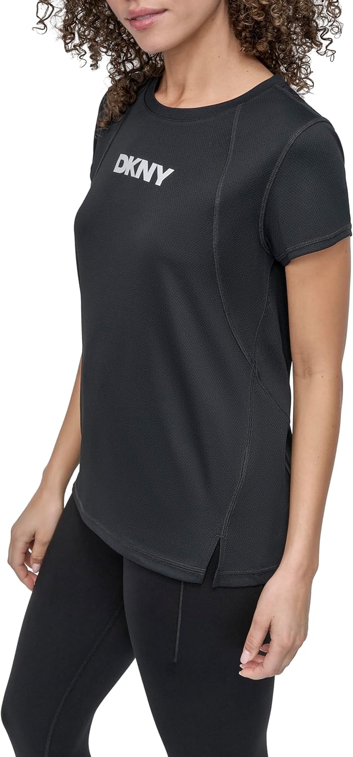DKNY Women's Short Sleeve Logo Mesh Tech Tee - Image 3