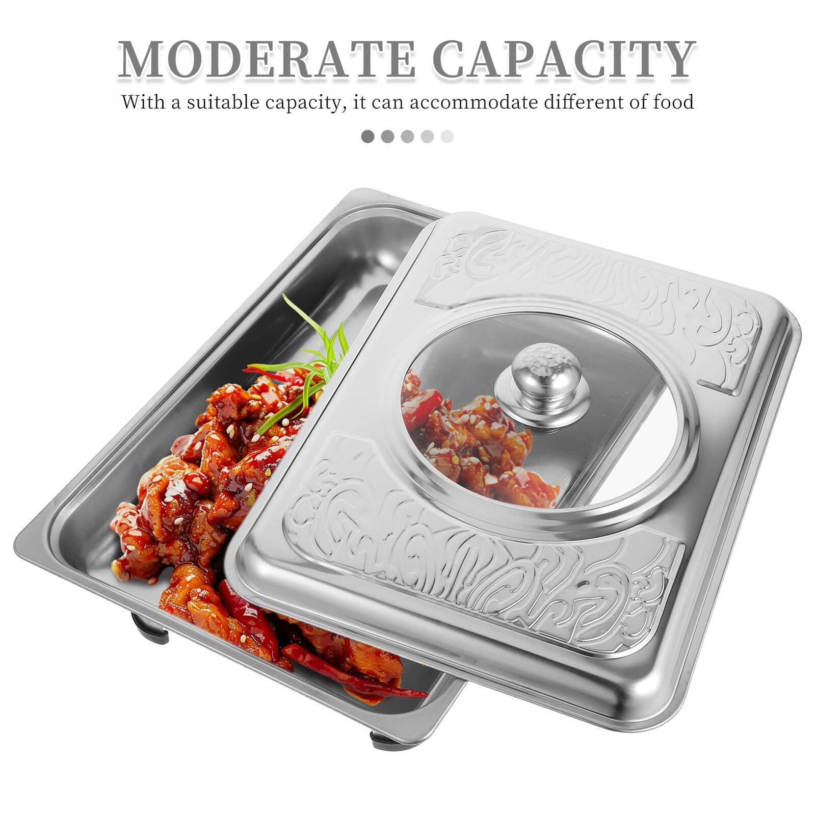 Plateau de Buffet Rectangulaire en Acier Inoxydable 40x30 Cm avec Couvercle, Plateau Chauffe-plats Réfrigéré, pour Buffet, Traiteur et Service en Restauration