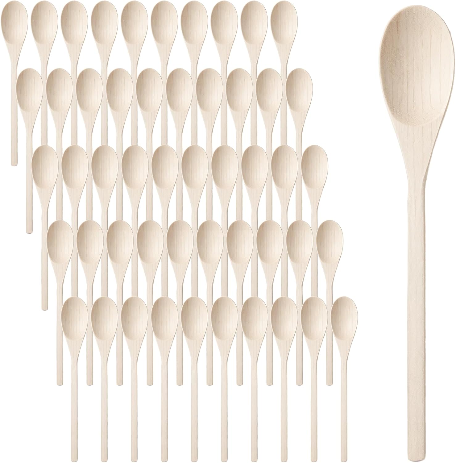 50 Pcs 10 Inch Wooden Spoons Bulk for Cooking Handle Long Wooden Spoons Stirring Spoons Oval Wood Mixing Spoons for Baking Mixing Serving Stirring Cooking Tasting Crafts
