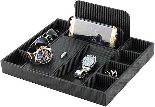 Massca Caja de cuero PU Valet estación de carga organizador de escritorio de oficina multidispositivo. Organizador de mesita de noche perfecto ideal