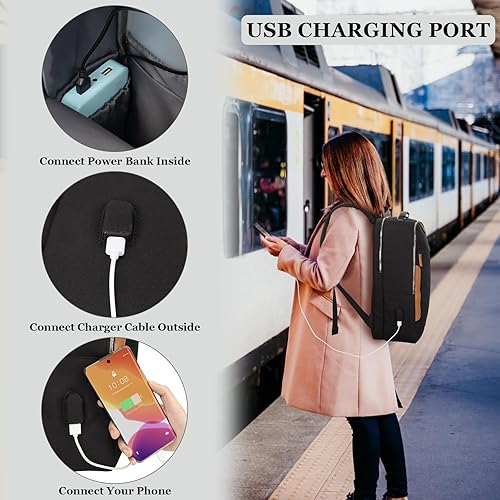 Miniatura 5 de Hp hope Mochila para laptop, mochila de viaje para mujeres y hombres con puerto de carga USB y tipo C, Negro Actualización