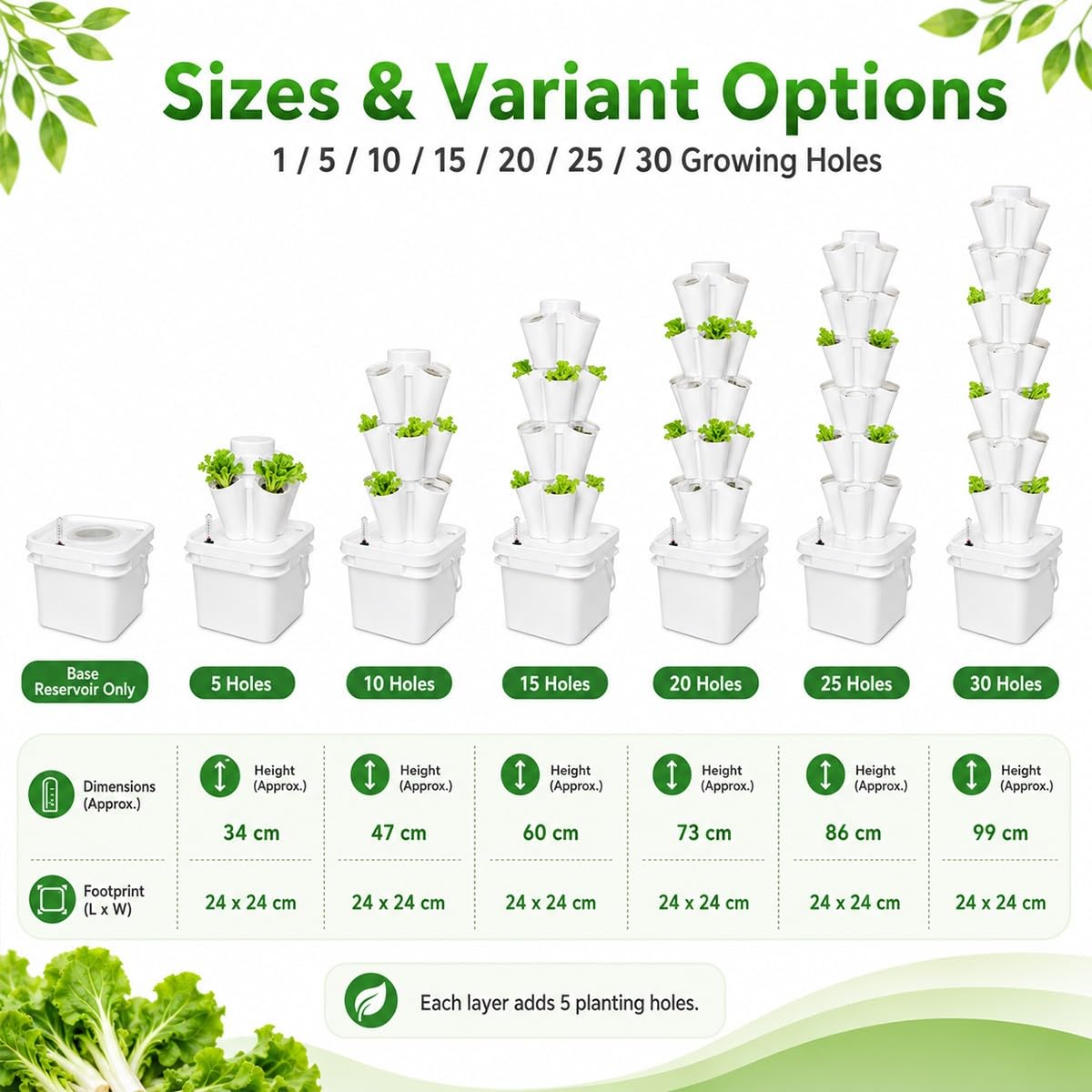 Hidroponia Kit Completo, Torre Hidroponia Vertical 5 a 30 Huecos