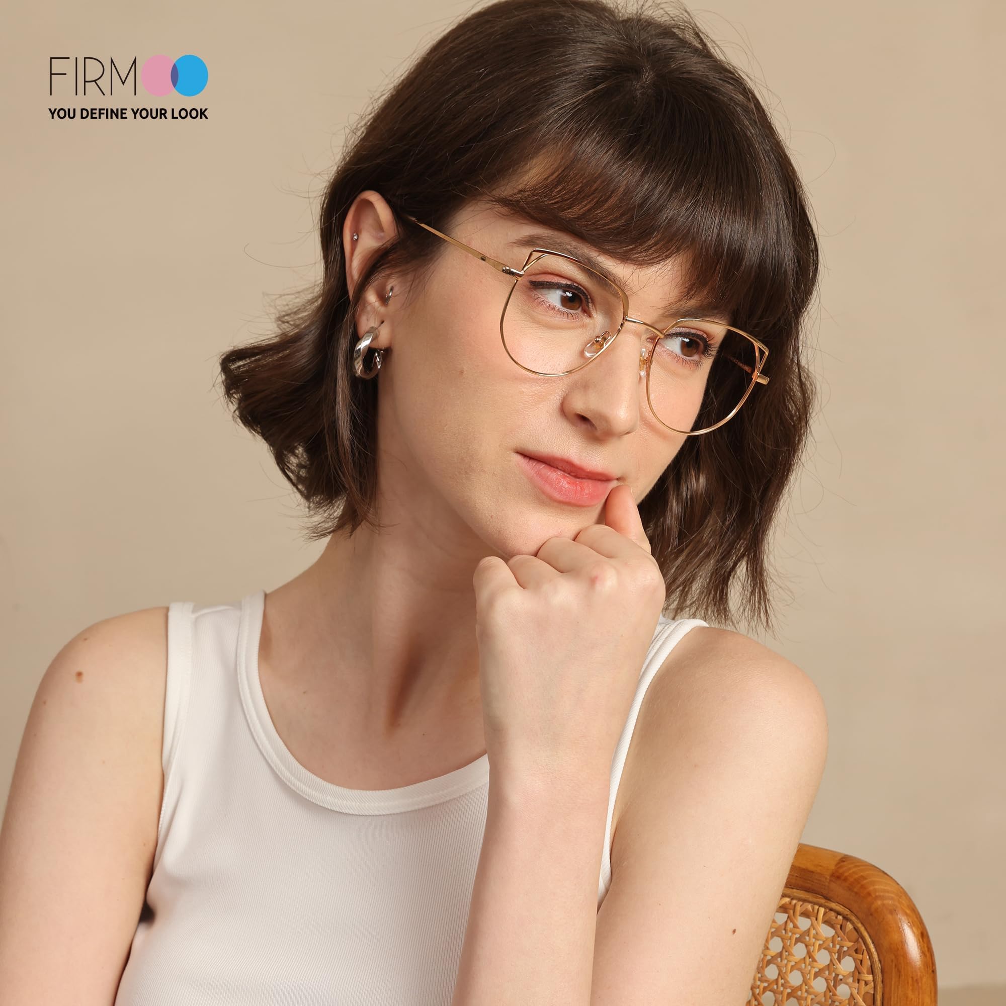 Firmoo Gafas de Luz Azul para Mujer y Hombre - Filtro Antifatiga Anti-UV400 para Ordenador y Gaming - Montura de Metal Moda