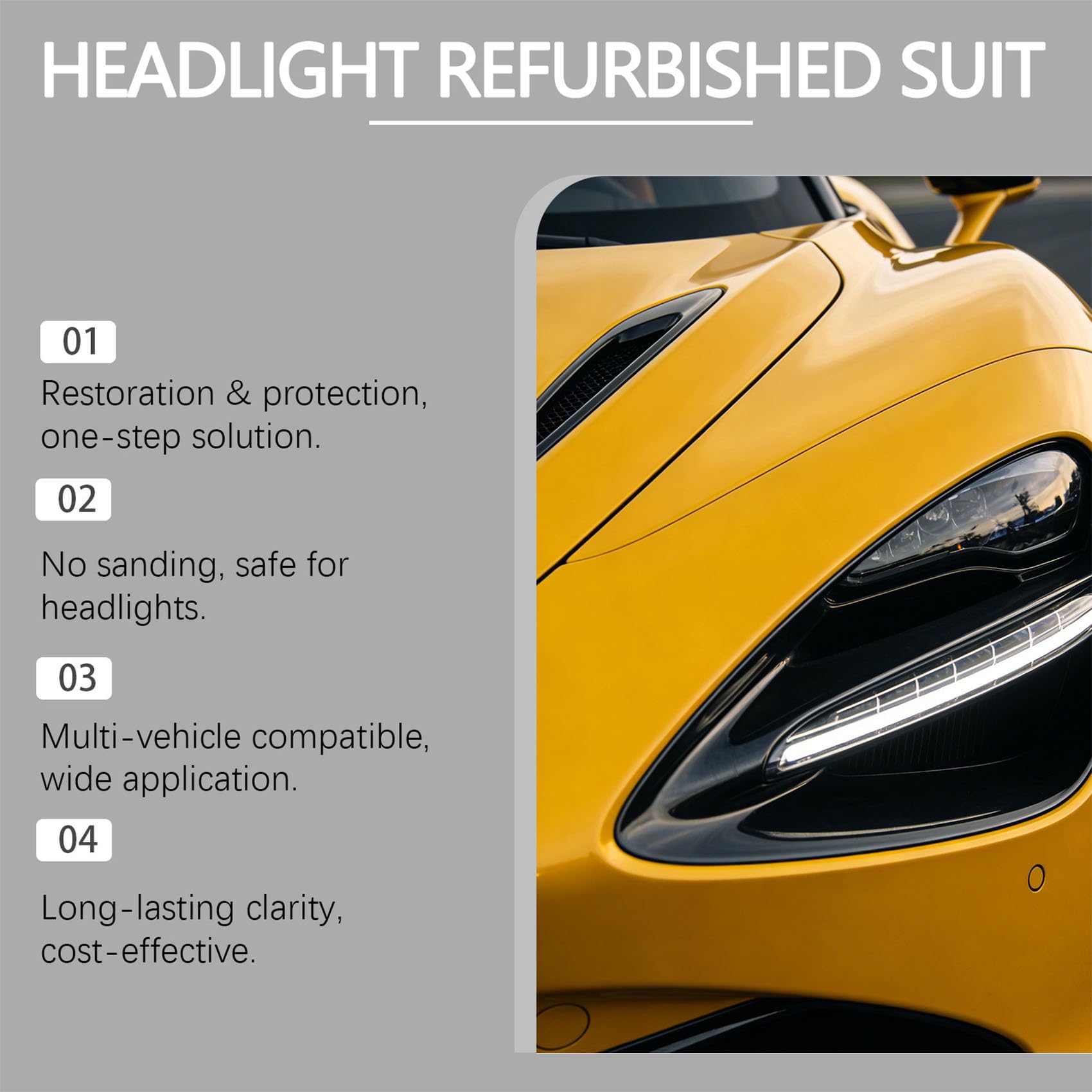 Headlight Refurbished Suit, Car Headlight Cleaner for Foggy Yellowed Lenses, Helps Improve Lens Clarity for Cars, Trucks, Motorcycles (1pcs)