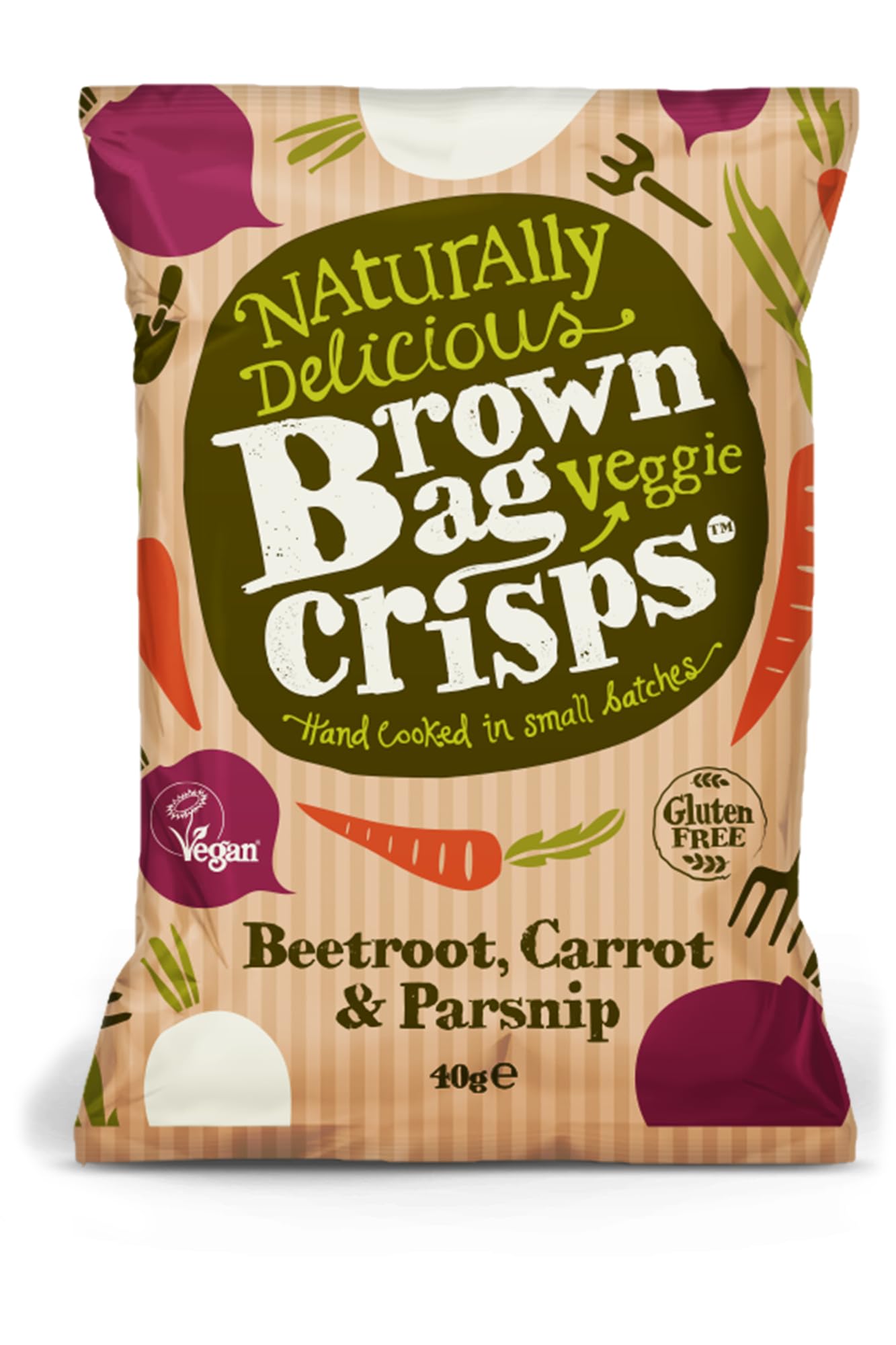 Brown Bag Crisps Beetroot, Carrot & Parsnip Veggie Crisps, 40 g (Pack of 15)