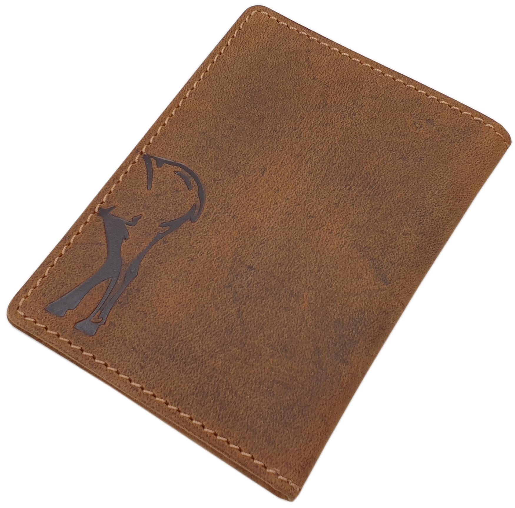 myledershop Etui ze skóry bawoła licowego na dowód osobisty, etui na dowód osobisty, etui na karty kredytowe, motyw jelenia, ochrona RFID i NFC, w kolorze brązowym