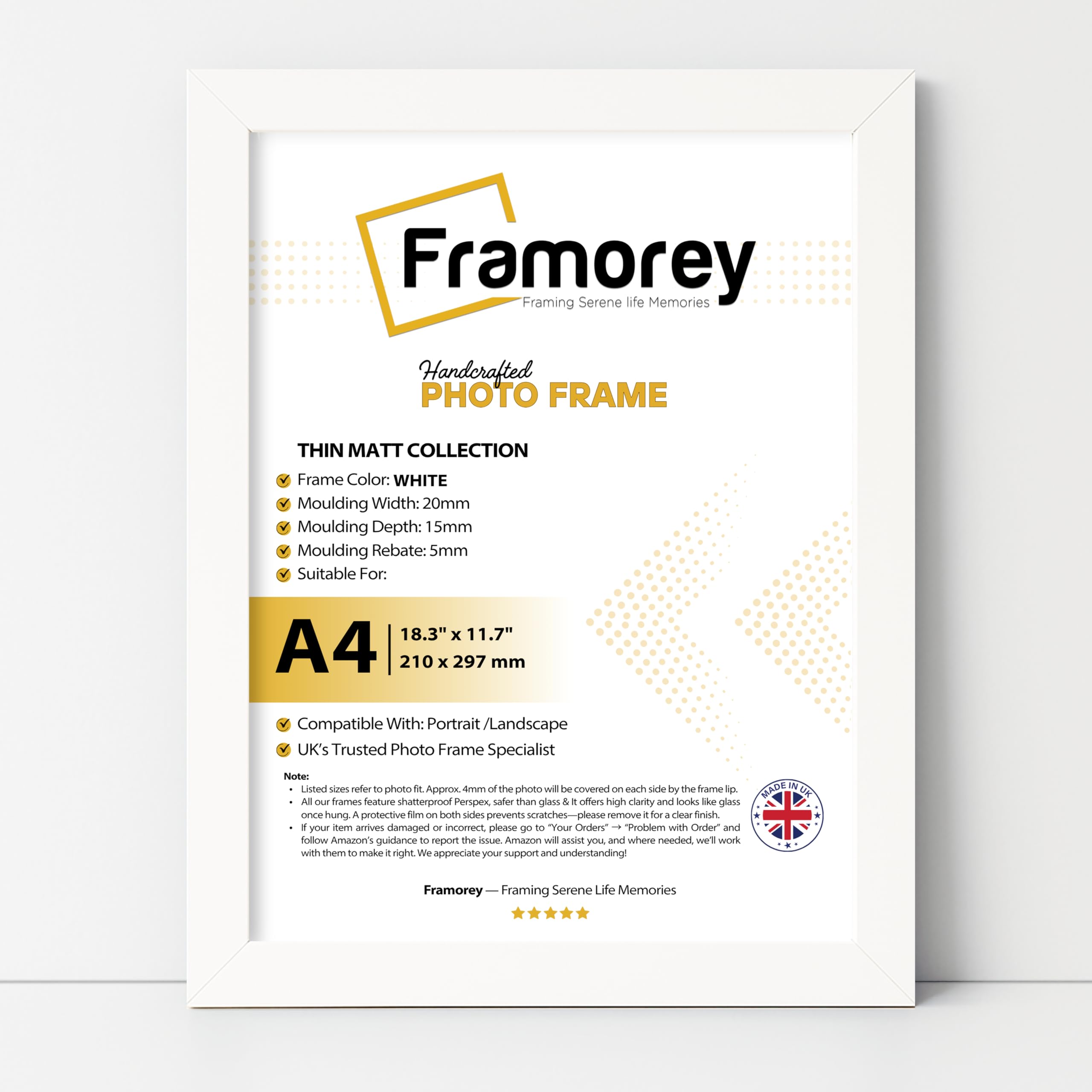 Framorey Framing Serene Life Memories White Framorey Thin A4 Picture Frame, 21X29.7 Cm Wood Picture Frames With Stand, Tabletop Or Wall Hanging, A4 Photo Frame For Art, Print And Certificate Display, Document Frame With Plexiglass Window