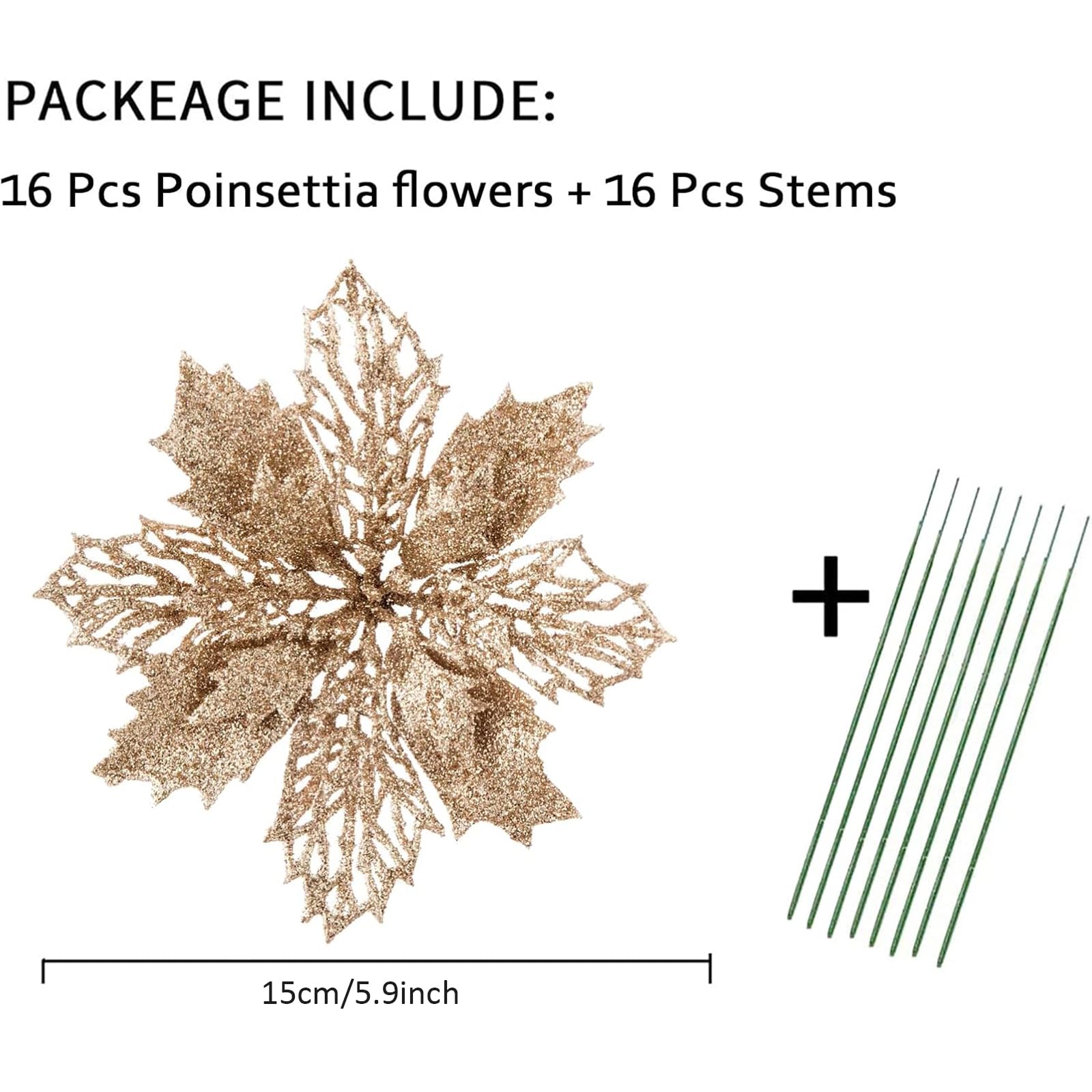 12 Stück glitzernde Weihnachtsstern-Blumen, künstliche Weihnachtssterne, Weihnachtsbaum-Blumen, Ornamente für Weihnachten, Urlaub, Saison, Hochzeit, Dekoration
