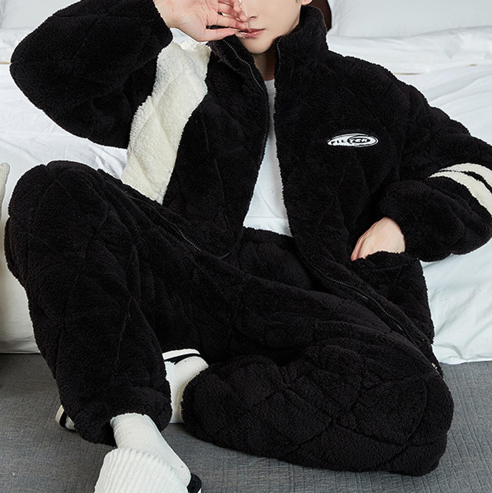 Pigiama da Uomo Set Notte Casa Homewear a Maniche Lunghe Top e Pantaloni Lunghi Mezza Stagione Delicato sulla Pelle Elegante
