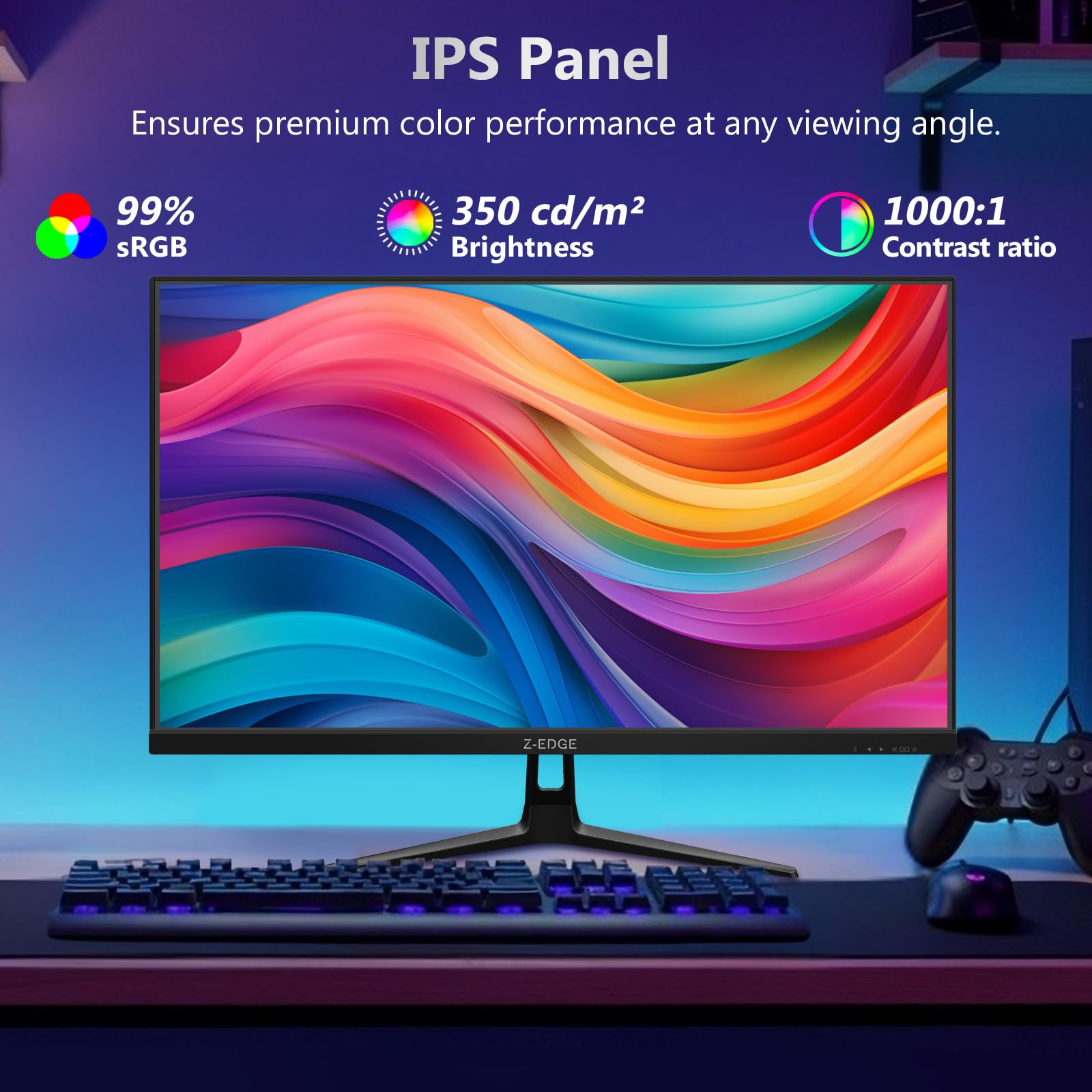 Z-Edge Ekran do komputera gamingowego 24'' 240 Hz, Panel IPS, 1ms, FreeSync, FHD, Monitor Gaming 16:9, Regulowane pochylenie, 2× HDMI2.0 & 2× DP1.4, 350cd/m², HDR10, VESA 75 * 75mm(Łącze DP dołączone)