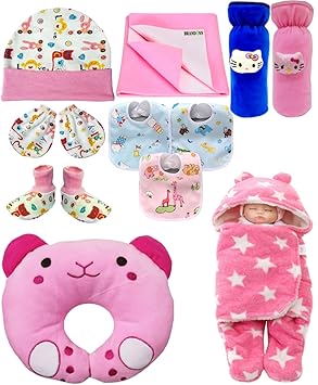 First Kick New Born Baby Gift Set Combo Pack,Pink for Baby Boys and Baby Girls Pack of 11 - image, photos