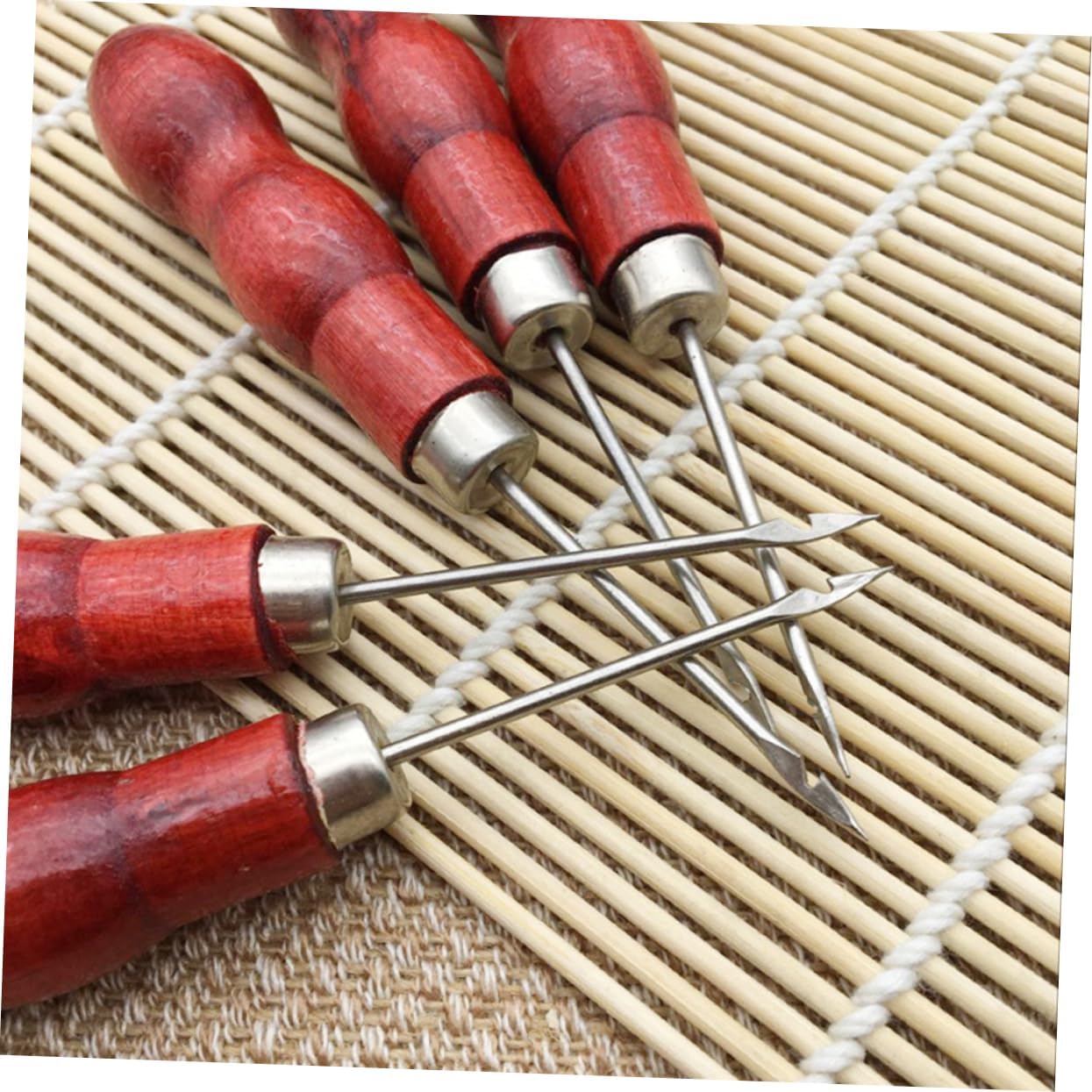 STOBOK 20pcs Wooden Handle Sewing Needles Awl Tool for DIY Crafting Shoe Repair Upholstery and Stitching Projects