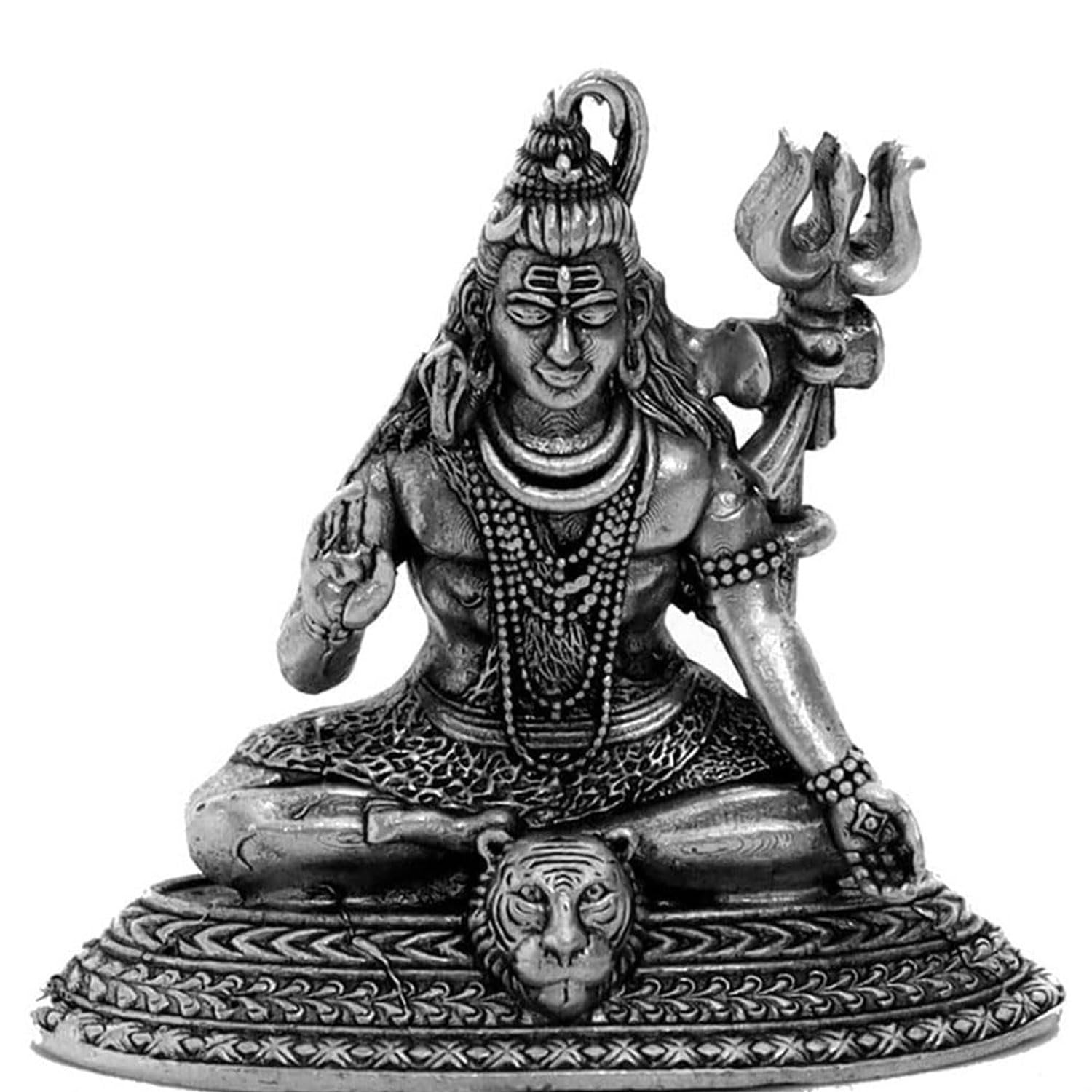 SHIJPIK 92.5 Pure Silver Mahadevji Idols (4x3.5 cm), Home Decor,Silver Idols of Gods, Murti, Suitable to Store in Pooja Room, Office, Home/Best for Gifting/Shivji - VIS0011