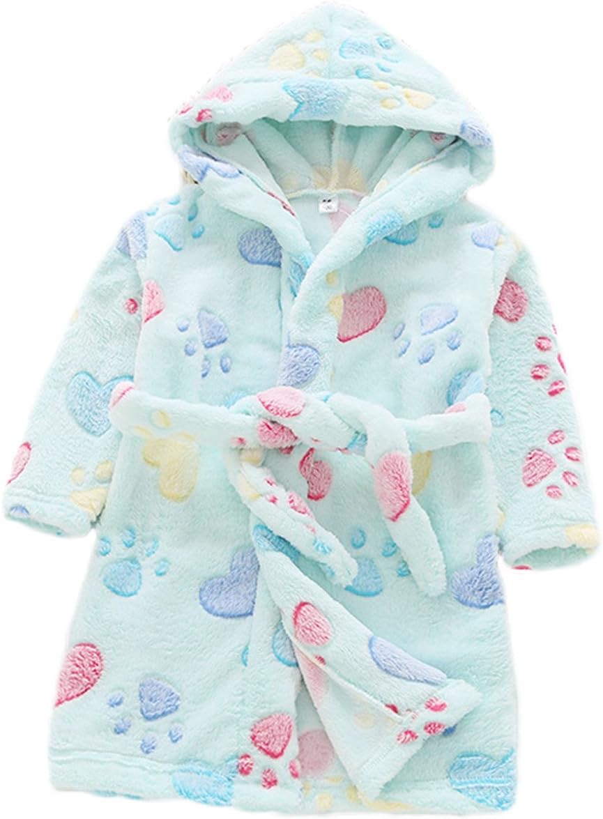 Little Toddlers Bbay Kids Soft Fleece Flannel Cartton Unicore Long Sleeve Hooded Bathrobe Pajama Sleepwear