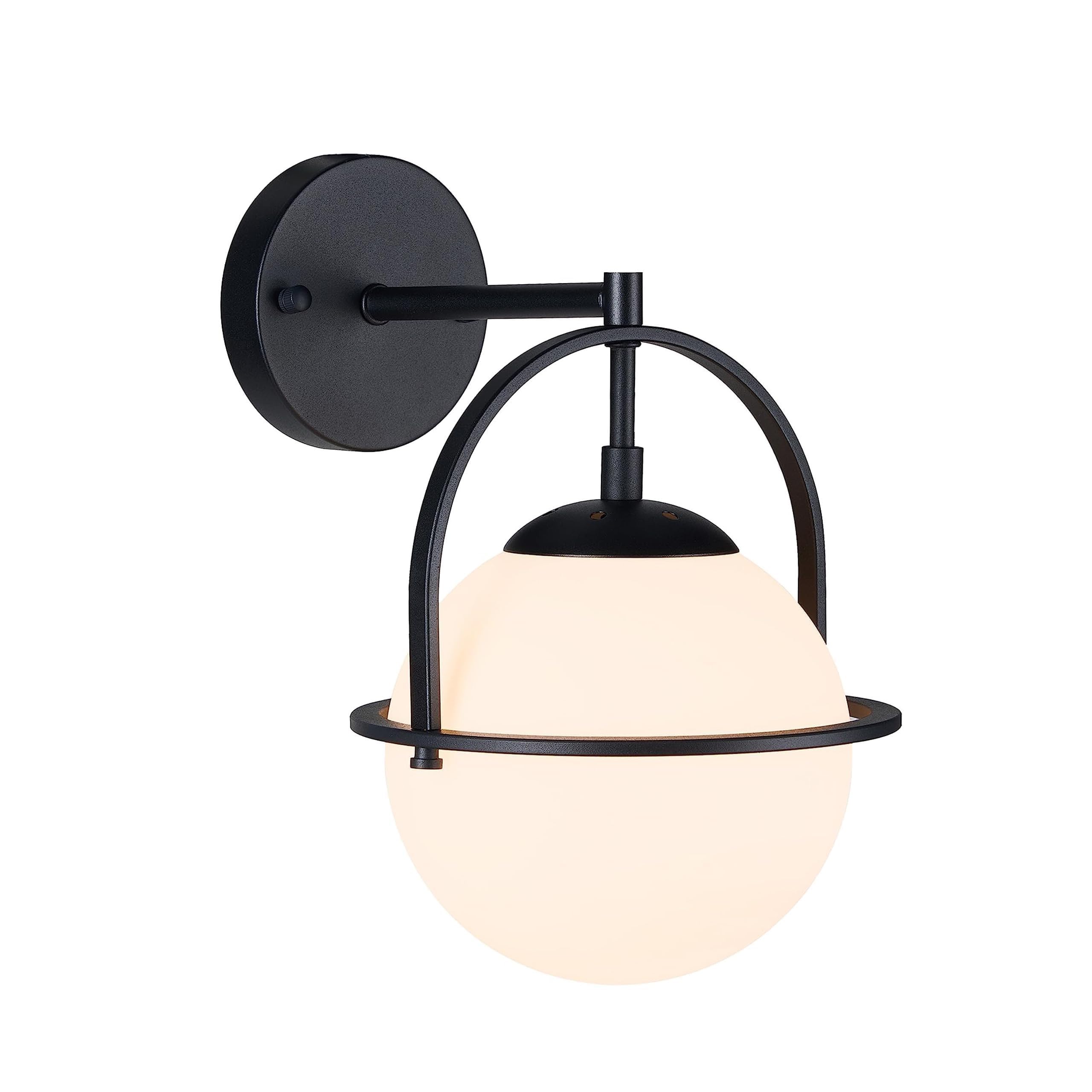 Alighting Globe Black Wall Light, Modern Vanity Mirror Wall Light with 18cm Frosted Glass Globe, Bathroom Wall Lamp for Mirror, Bedroom, E14 (Not Included)