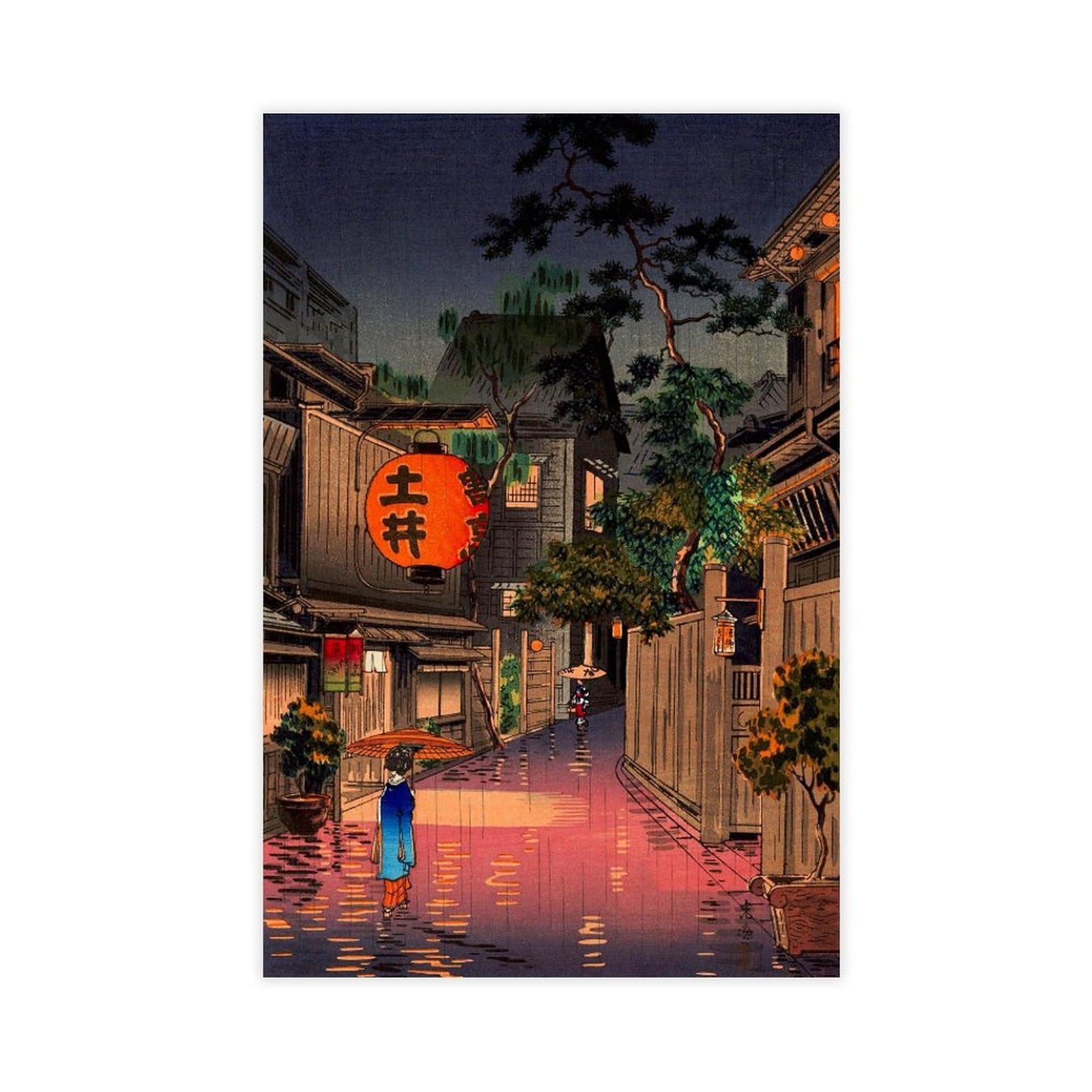 GIEIG Evening at Ushigome By Tsuchiya Koitsu Poster per l'estetica della stanza, stampa artistica da parete su tela, senza cornice, 50 x 75 cm