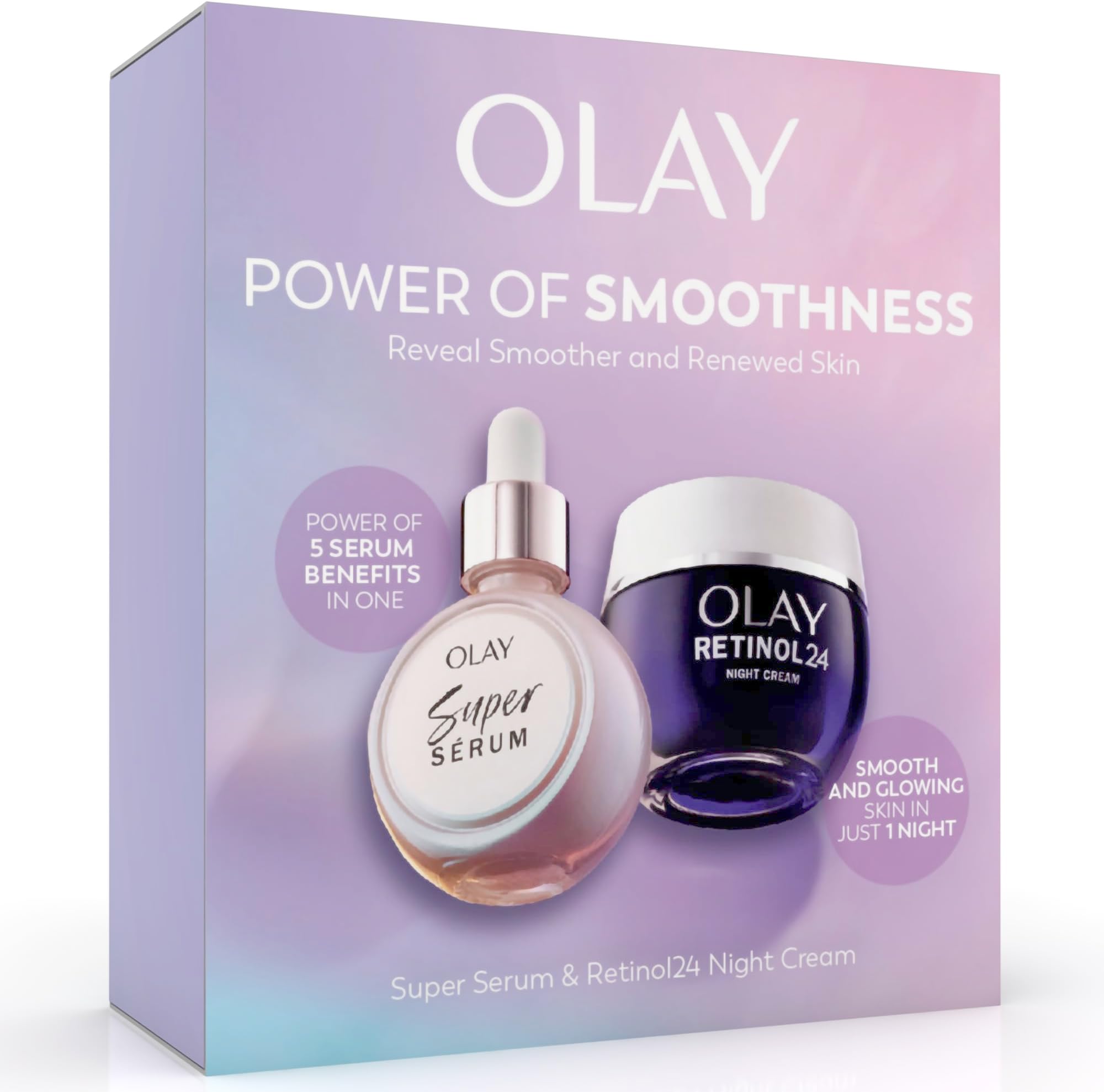 Power of Smoothness Gift Set: Super Serum, Niacinamide, Vitamin C with Collagen Peptide 30ml + Retinol 24 Night Cream Face Moisturiser for Women 50ml, Anti-Aging Skincare