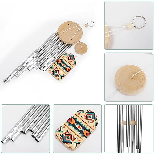 Miniatura 3 de Campanillas de viento de aluminio de 20.5 pulgadas para exteriores, campanillas de viento con estampado de nativos americanos al aire libre con 6