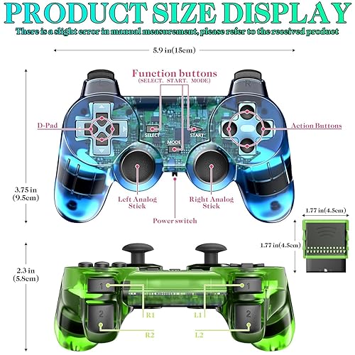 Miniatura 7 de Degulan Wireless Controller Compatible with PS-2 Console, Remote Gamepad for Play 2 (Green and Blue)