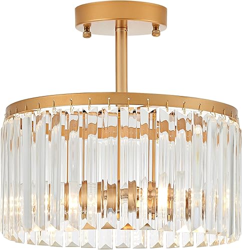 Miniatura 9 de lighceac Lámpara de techo de cristal semiempotrada dorada de 12 pulgadas para cocina, moderna, industrial, 2 luces, pequeños candelabros de