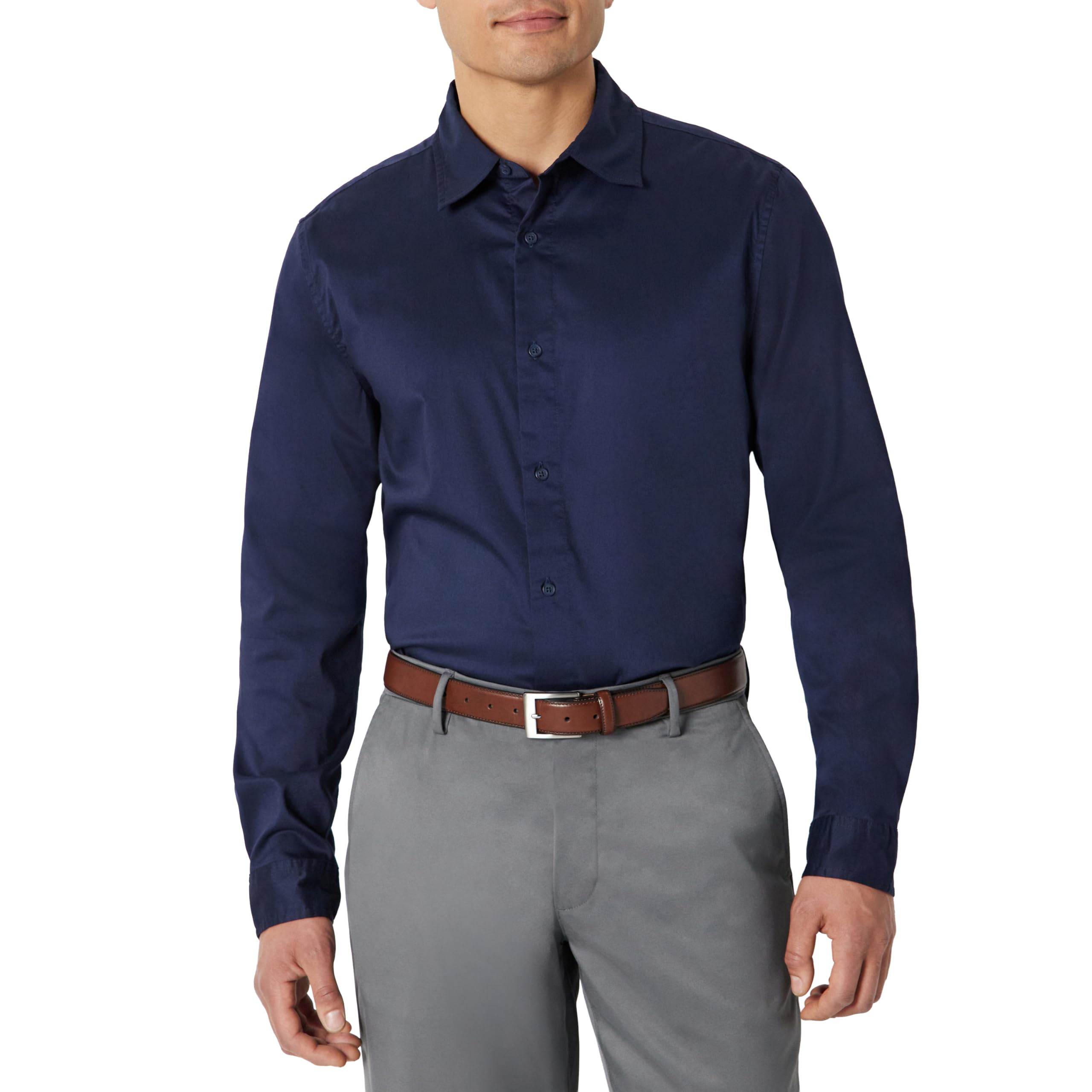 Amazon Essentials Men's Slim-Fit Long-Sleeve Stretch Dress Shirt, Navy, X-Small