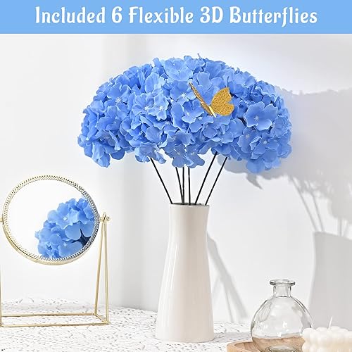 Miniatura 3 de Waipfaru 24 flores artificiales de hortensias azules, flores de hortensias sintéticas con tallos, flores de hortensias falsas de seda para ramo de