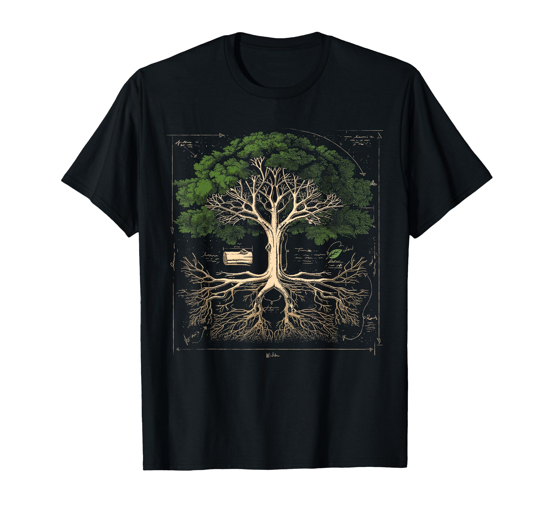 GoshWow Tree Anatomy Shirt Tree Natural Oak Tree Woodsman Vintage T-Shirt