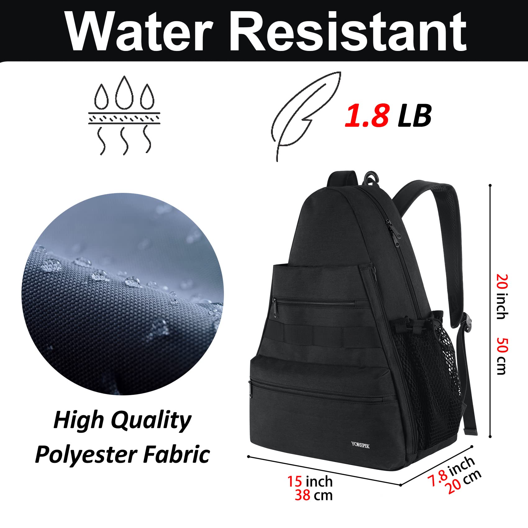 Sac à Dos De Tennis Grand Format | Compartiment Raquette, Polyester Résistant, Bretelles Réglables | Pour Homme Et Femme