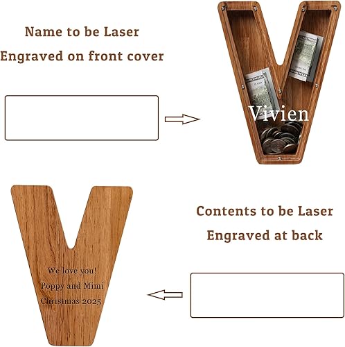 Vista 191 de Alcancía para niños y niñas, alcancía de madera con letra grande del alfabeto con inicial C, banco de monedas, regalos divertidos para cumpleaños
