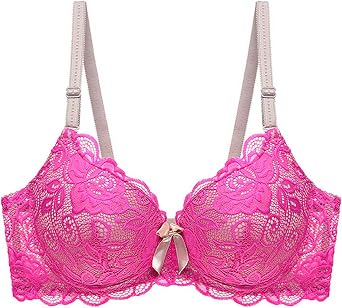 Womens Push Up Bra Lightly Lined Underwire Sexy Floral Embroidery Lace Supportive Bowkont Bras