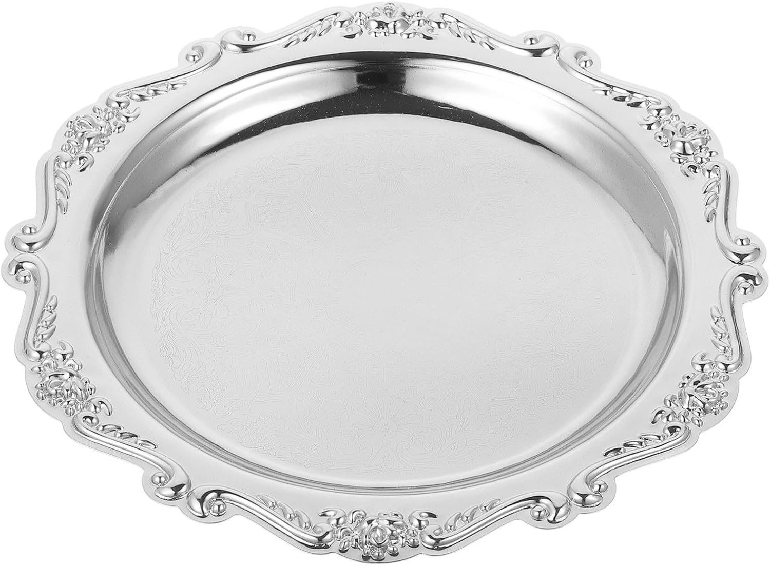PRETYZOOM Silver Serving Tray 7.87 in Round Serving Platter for Snacks Desserts Fruit Sandwiches and Side Dishes Decorative Tray for Party Table Coffee Table or Jewelry Display