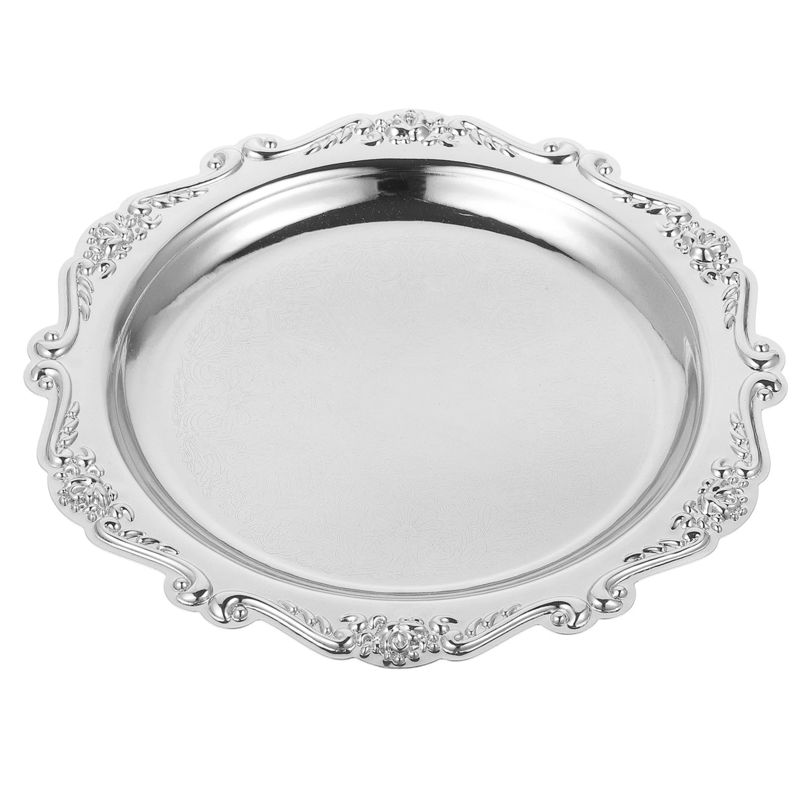 SHINEOFI Elegant Iron Serving Tray, 8' Decorative Dessert Fruit Platter Tray for Home Parties Entertaining Jewelry Dish And Snack Food Display Platter, Silver