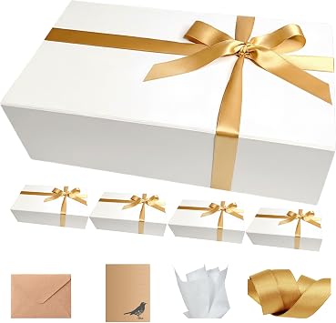 CECOBOX - Gift Boxes with Lids for Presents 13"x8.5"x4" - Matte, Collapsible Magnetic Closure Gift Box - Groomsmen & Bridesmaid Proposal Boxes, Wedding, PR, Birthdays, Holidays White