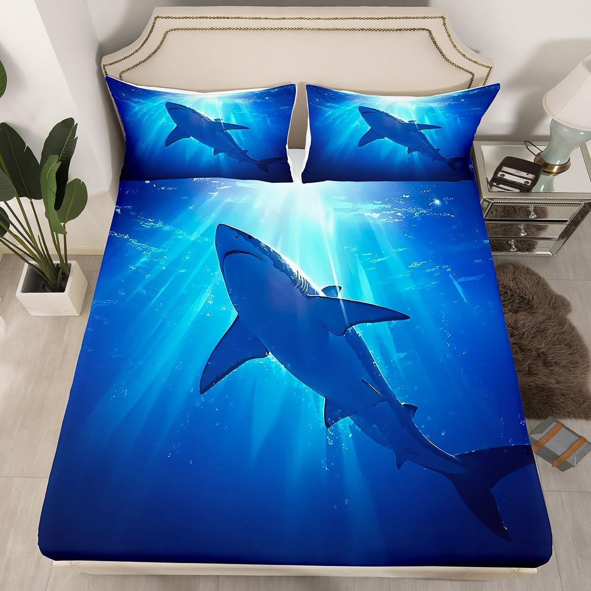 jejeloiu Cute Fish Bed Sheet Set Twin Size Ocean-Inspired Gifts for Men Teen Boys Decor Fitted Sheet Nautical Fish Design Bedding Set Breathable Soft Lightweight Microfiber Lake Themed Bedroom Decor