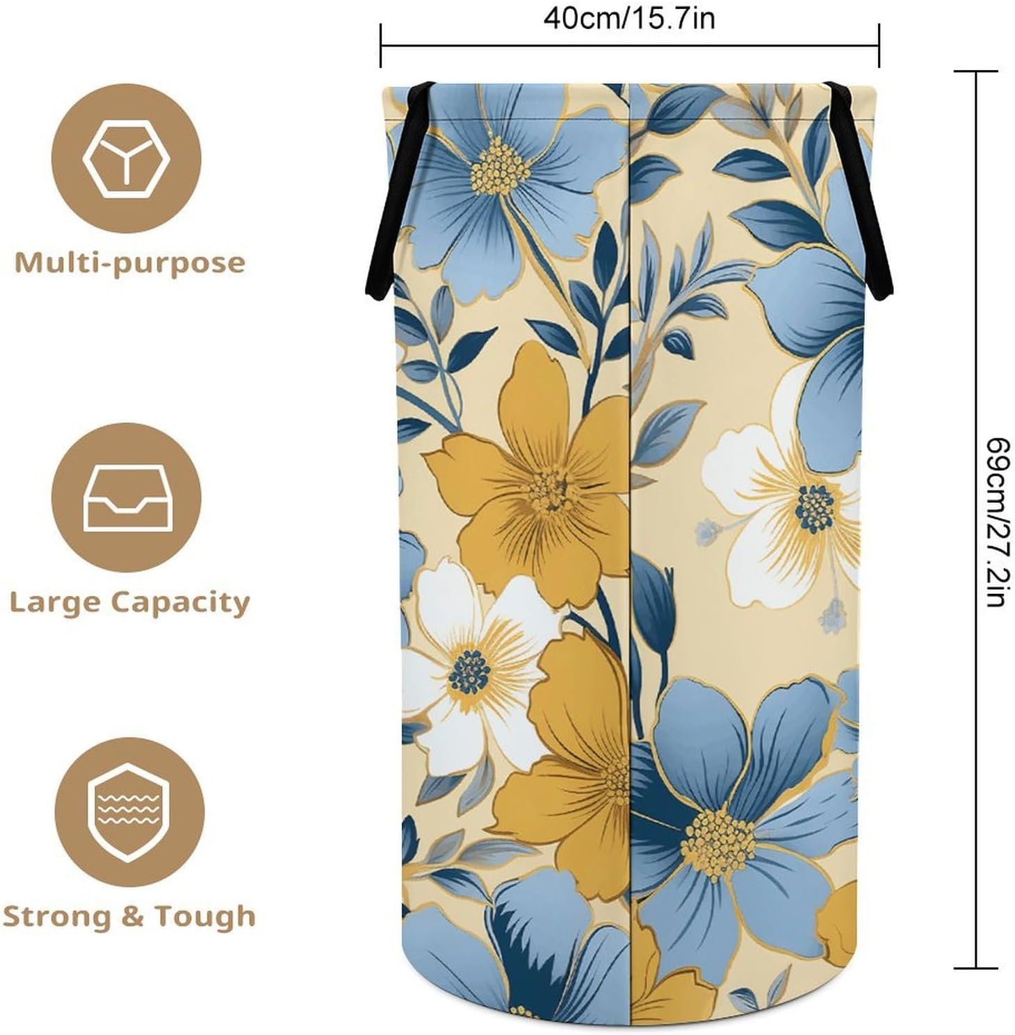 Floral Pattern Print Laundry Hamper Large Collapsible Laundry Basket with Handles Waterproof Clothes Hamper Portable Dirty Clothes Basket for Bedroom Laundry Room Closet Bathroom