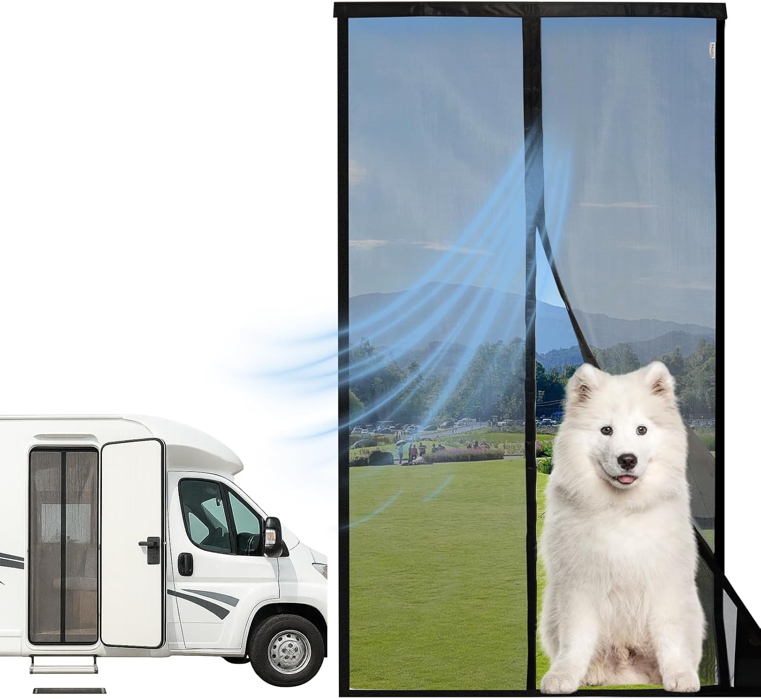 Universal Magnetic Screen Door for RV, Tear-Resistant RV Mosquito Net Proof with Magnetic Closure, Door Mesh Curtain for Camper, Travel Trailer, Pet-Friendly & Easy Install Bug Screen