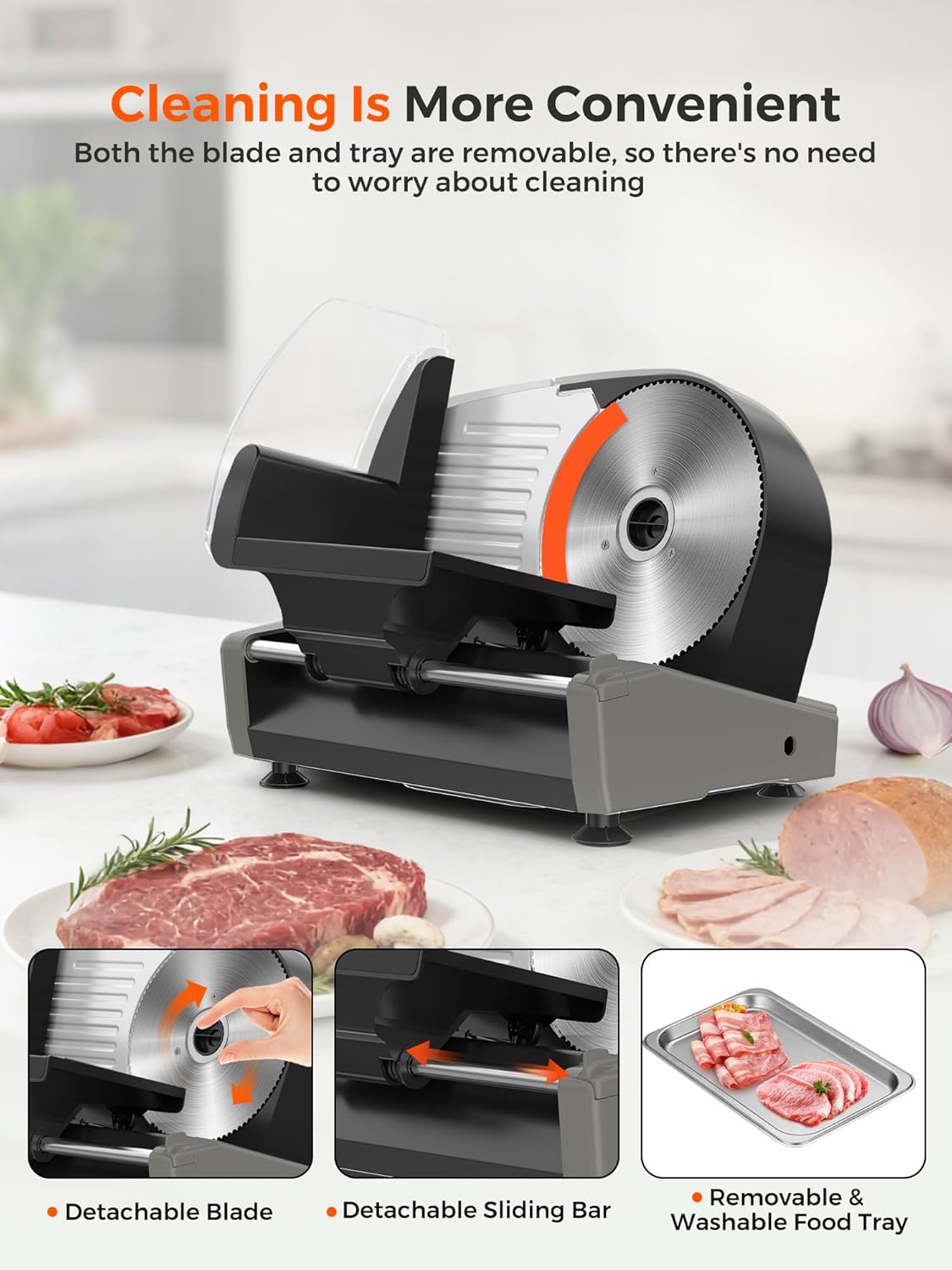 200W Electric Meat Slicer for Commercial & Home, Adjustable Thin Deli Food Slicer Cutter, 7.5" Stainless Steel Blade, Pure Copper Motor, ETL Certified, Precision Kitchen Tool for Bread Meat Bacon