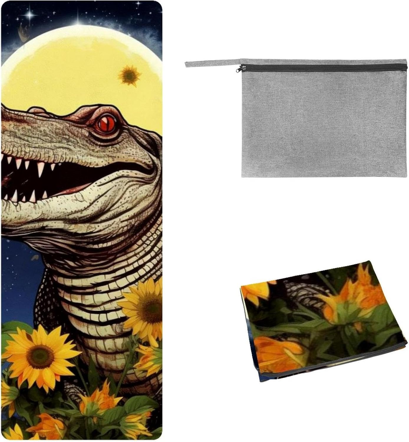 Yoga Towel, Crocodile Star Sunflower Non Slip Sweat Absorbent Hot Yoga Mat Towel for Hot Yoga, Pilates and Fitness - 72.8" x 26.8"