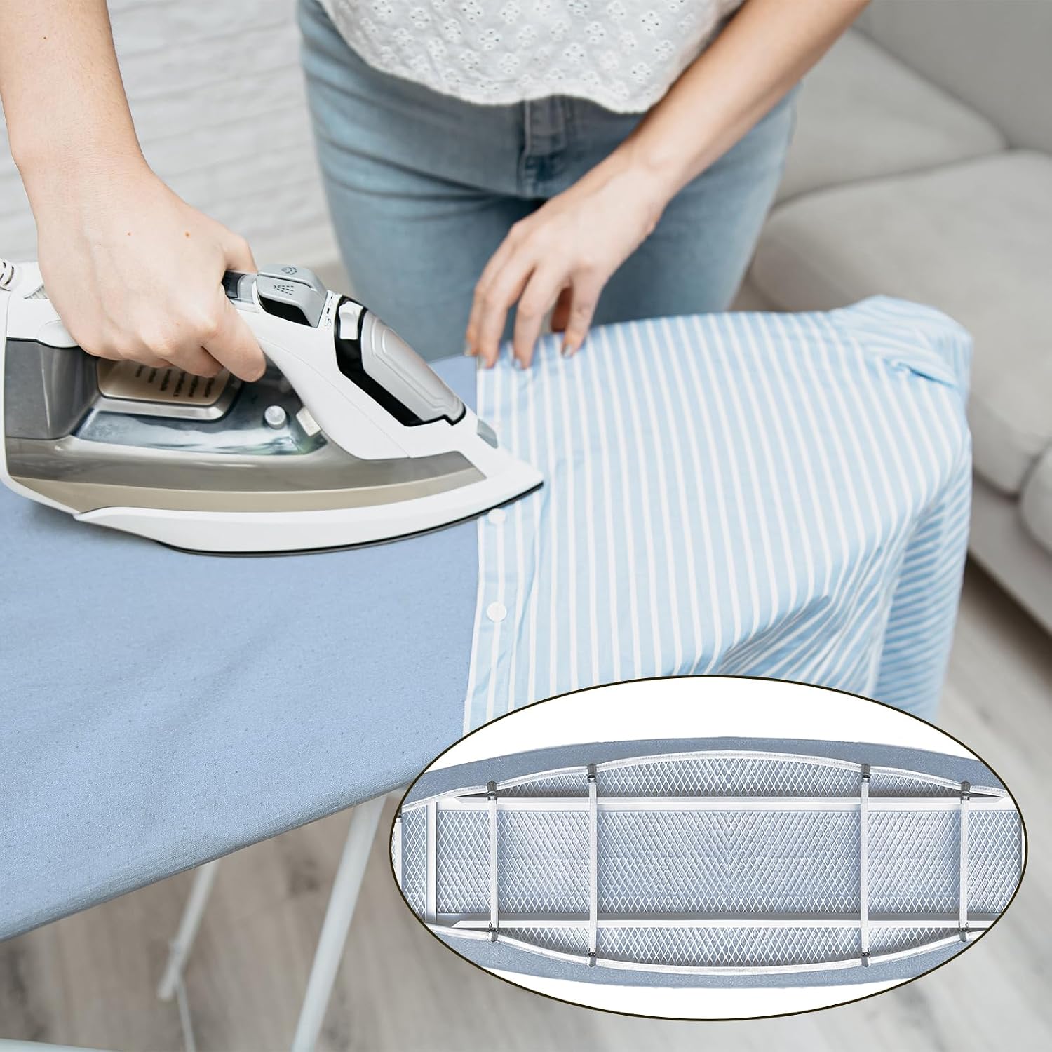 4PCS Ironing Board Cover Clips and Fasteners Adjustable Bed Sheet Straps Clips Elastic Mattress Sheet Fasteners Holder for Mattress Sofa Couch Table Cloth Recliner Ironing Board Cover(White)