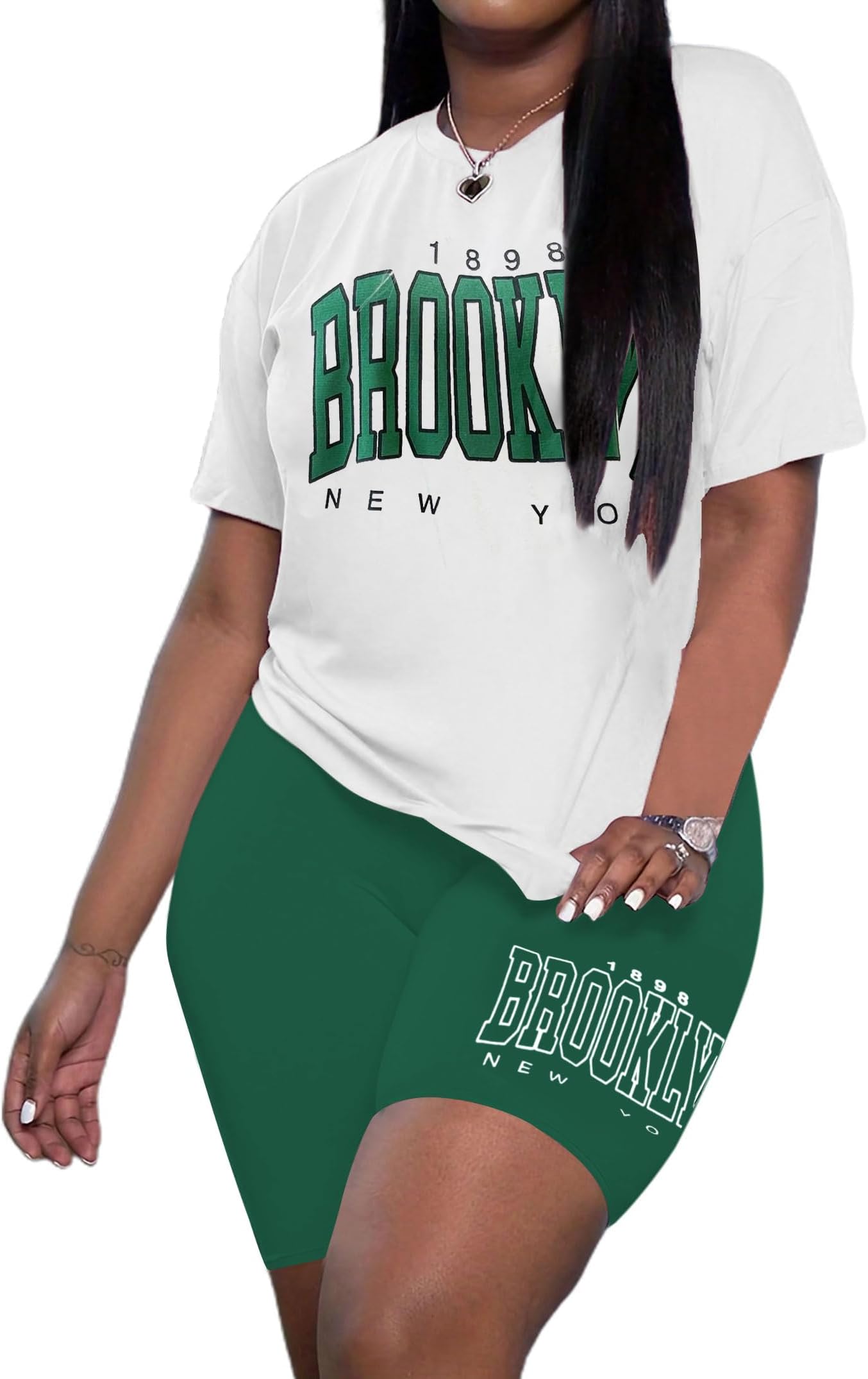 HilinkerWomens 2 Piece Sports Outfit Short Sleeve Top and Shorts Set Casual Summer Tracksuit