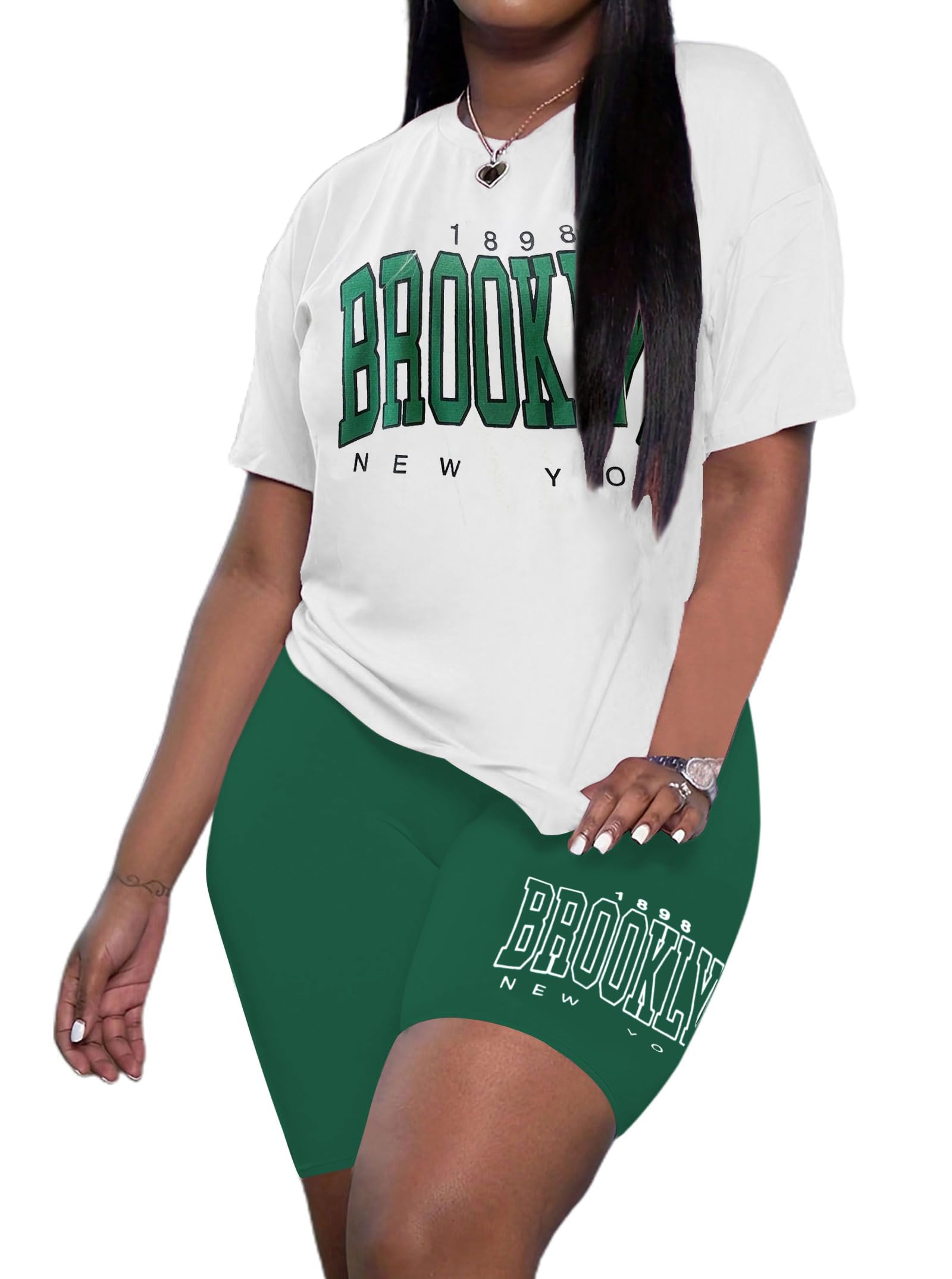 HilinkerWomens 2 Piece Sports Outfit Short Sleeve Top and Shorts Set Casual Summer Tracksuit