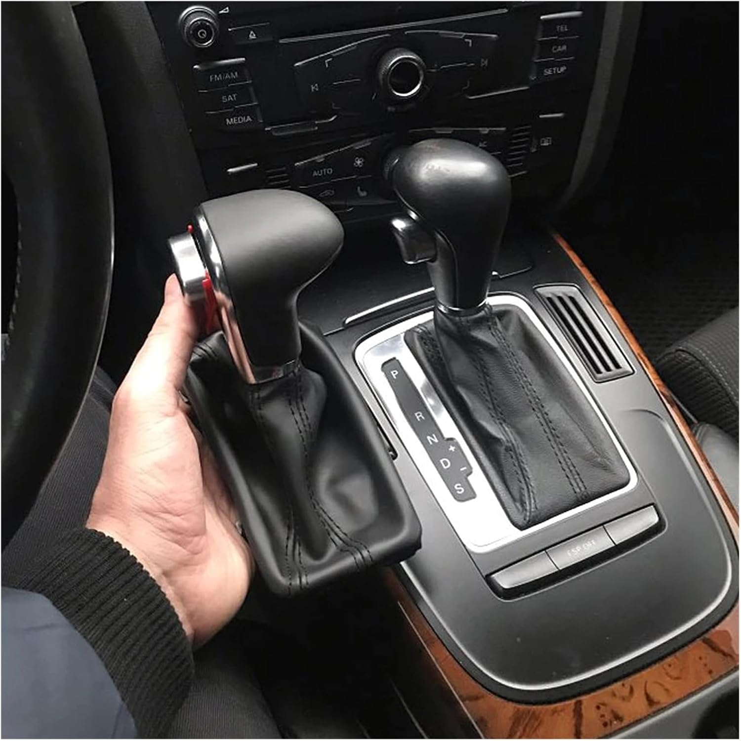 Auto Automatic Gear Shift Knob Compatible for Audi A6 C6 A3 8P A4 B8 A5 Q5 2009 2010 2011 2012 2013 2014 4G1 713 139 R(Wood Grain Black)